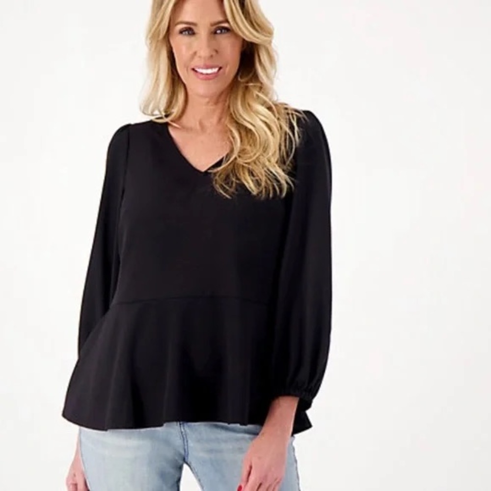 GIRL WITH CURVES Knit Crepe Peplum Top A591116